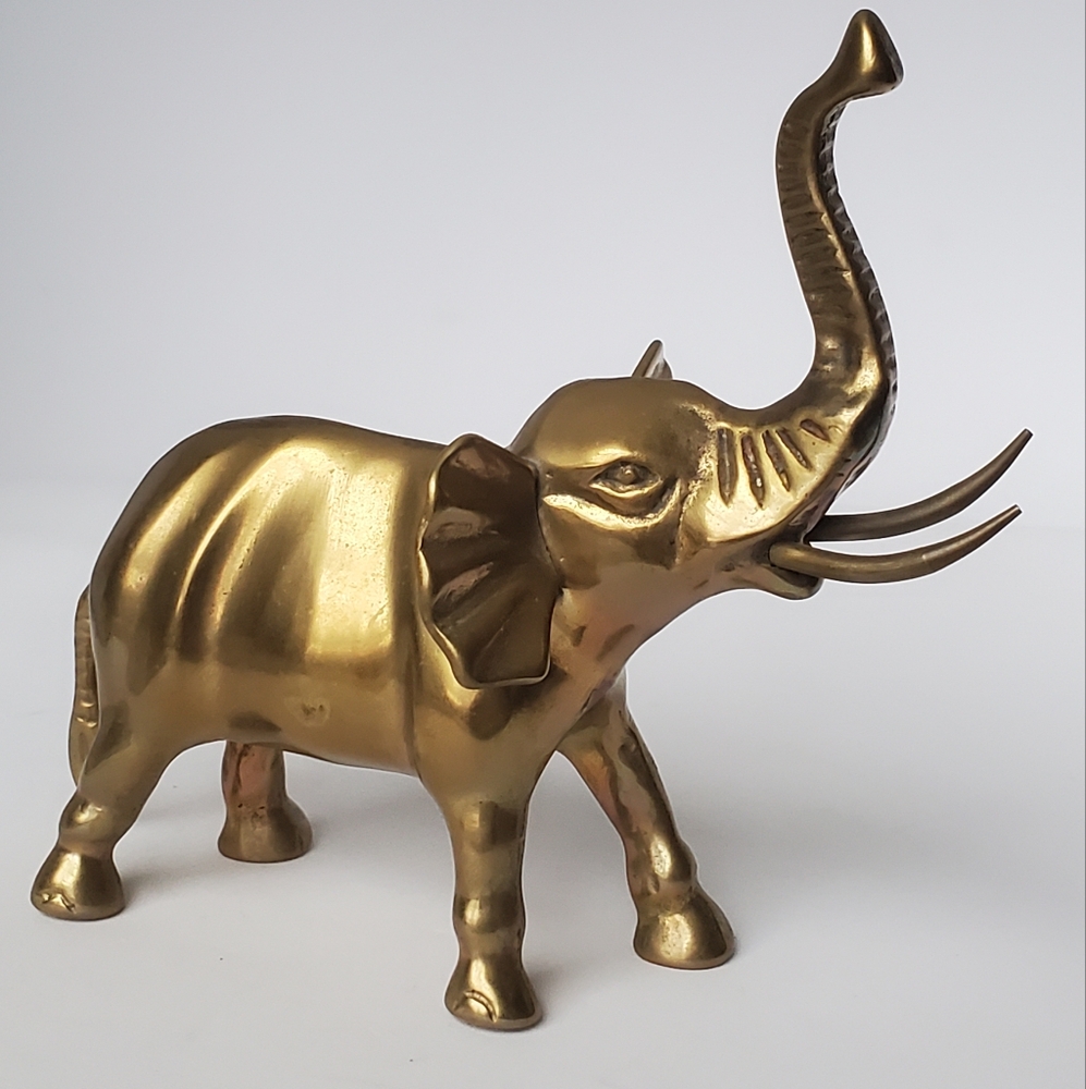 Vintage Brass Elephant with Lucky Raised Trunk Collectible